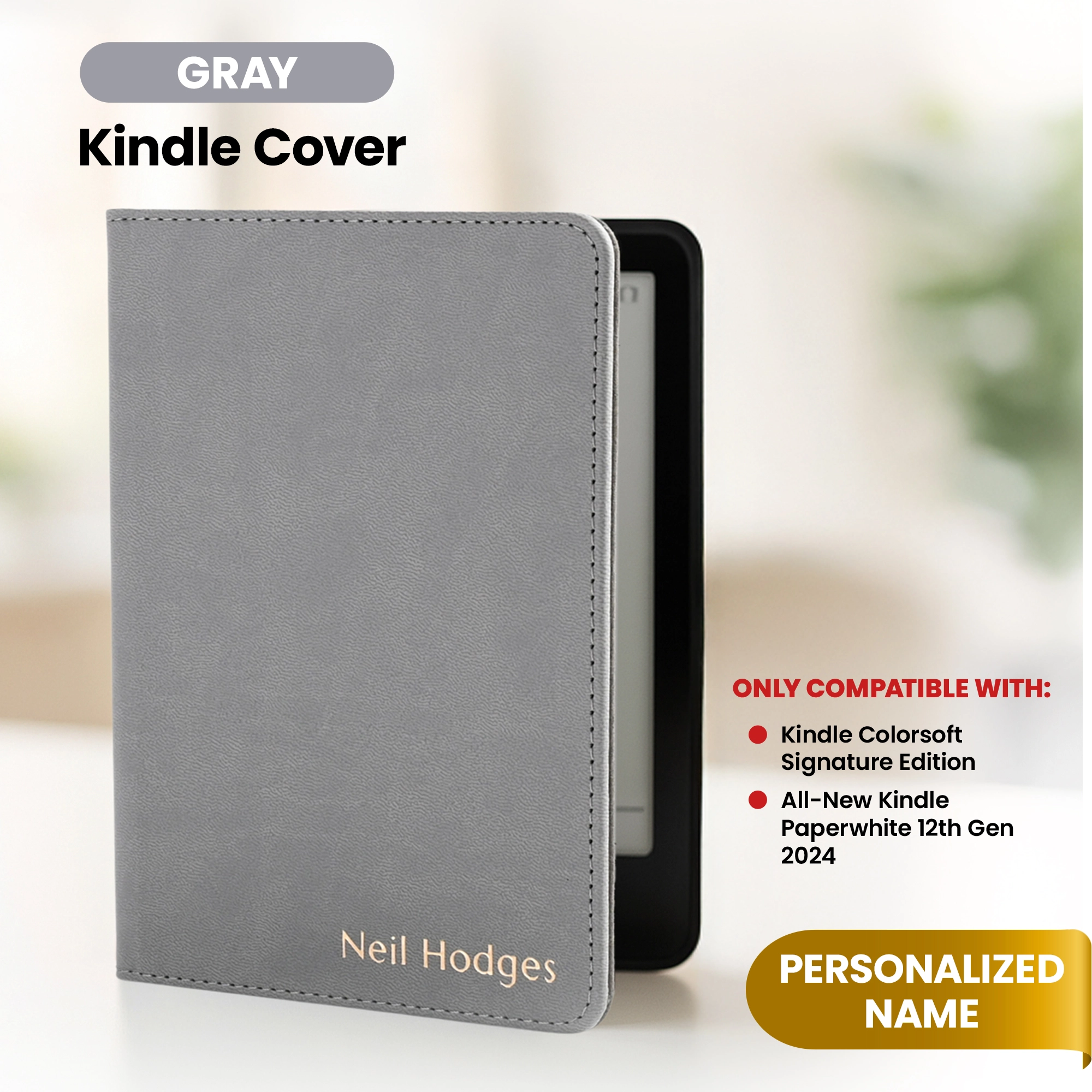 Kindle Leather Case- Gray